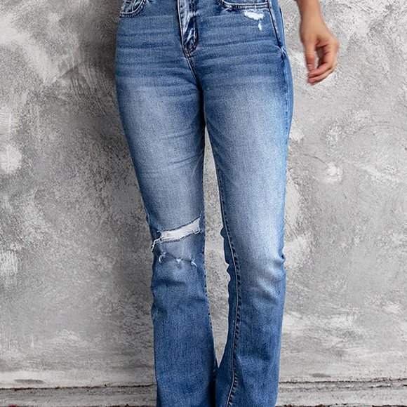 Blue Distressed Flare Leg Jean - Picture 3 of 4